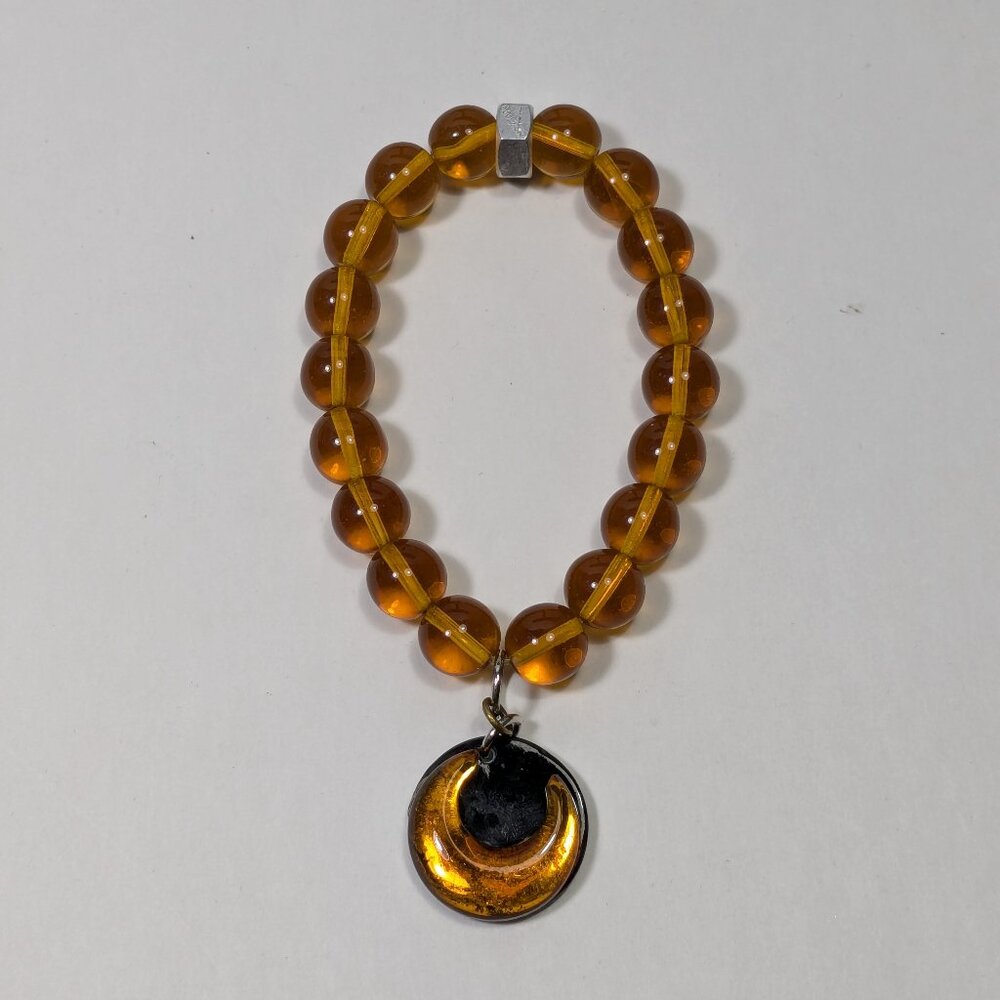 Wear Amber Color Glass Bead Moon Pendant Elastic Bracelet Celestial Astrology